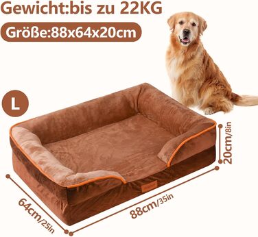AUSCAT Orthopedic Dog Bed Small Dogs - Dog Bed Memory Foam with Removable, Washable Cover, Waterproof Liner, and Non-Slip Bottom, 60cm L x 45cm W x 15cm H (L 88 x W 64 x H 20 cm, Brown)