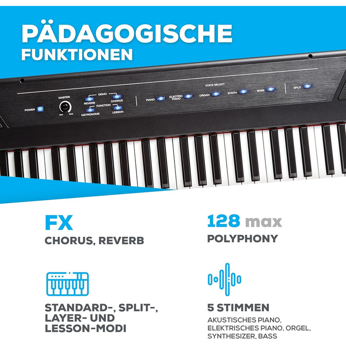 Alesis Recital - Електронне піаніно 88 клавіш для початківців з напівзваженими клавішами, динаміками, 5 преміум-звуками, виходом для навушників та підпискою на уроки гри на піаніно, чорного кольору