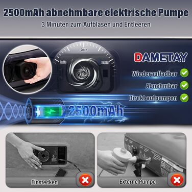 Надувне ліжко для двох осіб з автоматичним накачуванням, 198x152x25 см, Deep Blue