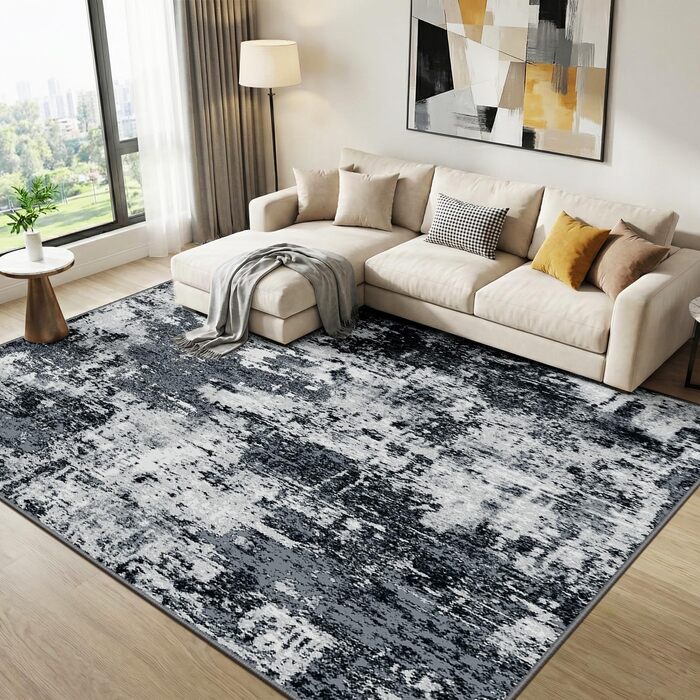 Килимок-довгий бігун з неслизьким покриттям, короткий ворс, для кухні, миється, складається, абстрактний дизайн, для входу, кухні, вітальні та офісу, блакитно-чорний (180 x 270 см, чорний)