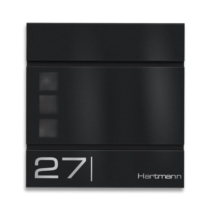 Поштова скринька Metzler Cube антрацит RAL 7016 з лазерним гравіруванням адреси та номера будинку, з відділенням для газет, вікном. Розмір 37x37x10.5 см