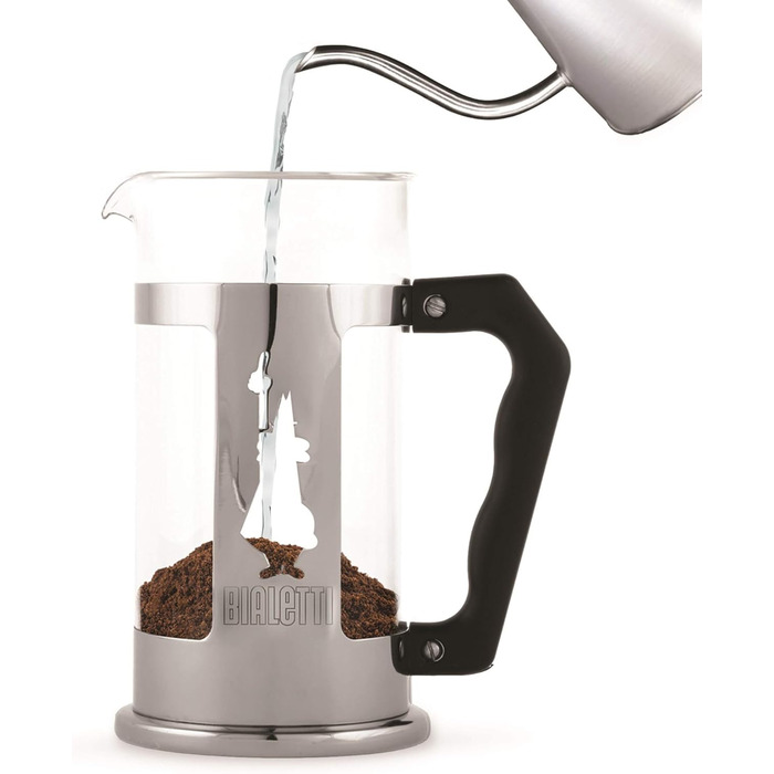 Bialetti Kaffeepresse Preziosa, French Press Filter for Coffee or Tea, Stainless Steel Housing and Borosilicate Glass Container, Dishwasher Safe, 1 Liter, 8 Cups, Silver (600 ml, Single)