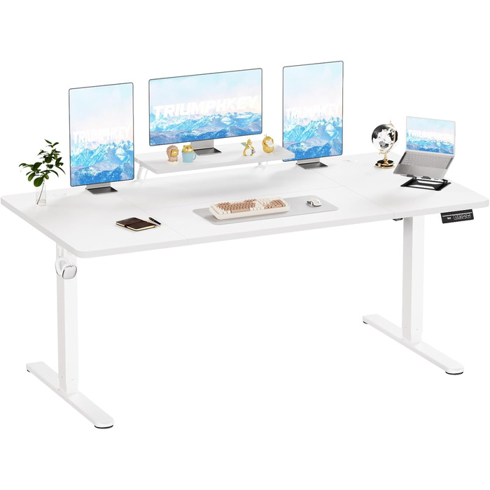 Adjustable Height Standing Desk with Monitor Stand - Ergonomic Electric Sit-Stand Desk, 120x60cm & 200x80cm White