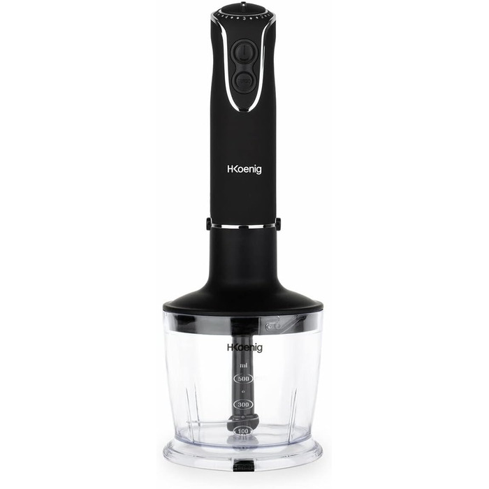 Ручний блендер H.Koenig MIX75 Stabmixer-Set: чаша, вінчик, блендер, 750W, 5 швидкостей, нержавіюча сталь, чорний