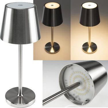 Настільний світильник акумуляторний ChiliTec 30см, LED, димується, USB зарядка, IP44, тепле світло, сенсорний вимикач, срібний