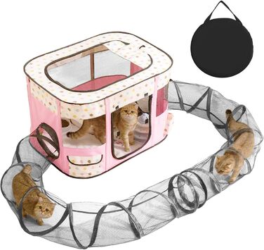 Клітка-забіг для цуценят, сіра, для дому, складна, портативна, прямокутна, для кошенят, цуценят, кроликів (L), рожева, з тунелем