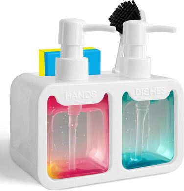 Набір диспенсерів для кухні: дозатор мийного засобу та рідкого мила з тримачем для губки та щітки - 4 в 1 органайзер для раковини (білий)