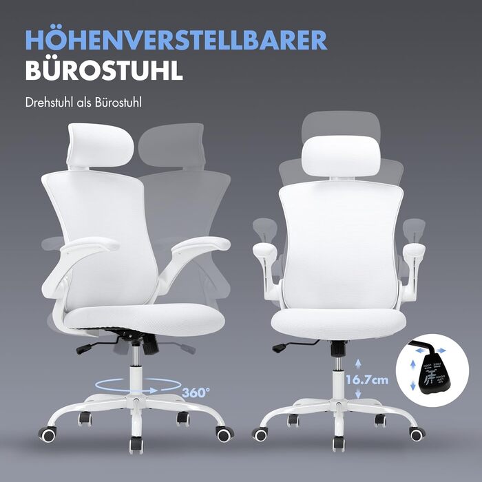Офісне крісло Colamy: ергономічне, з регульованою підголівником та поперековою підтримкою, біле