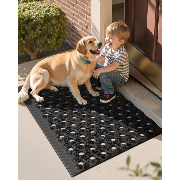 Килимок для порогу COLOR&GEOMETRY Null Geruch TPE, Heavy Duty, 43x75 см, чорний. Екологічний, не потребує обслуговування, антиковзаюча, для дому, тераси, гаража.