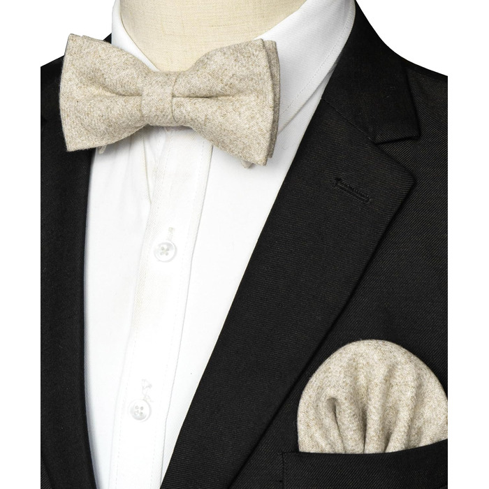 Метелик чоловіча JEMYGINS вовняна однотонна бежева з нагрудною хустинкою для осені та зими