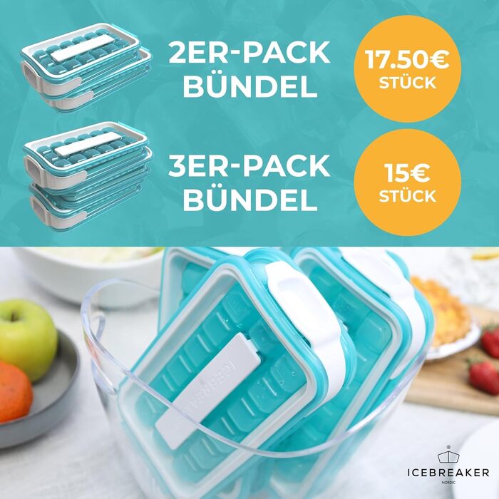 Гігієнічна силіконова форма для льоду ICEBREAKER POP 2.0 з кришкою та контейнером, 18 кубиків, 2 шт, колір Clear Water Blue