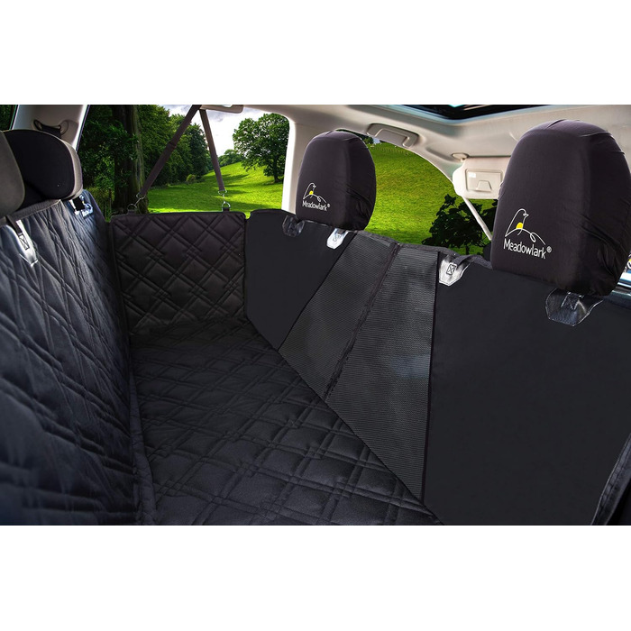 Meadowlark® Автоковдра для собак на заднє сидіння - Водостійка, повна комплектація, сітчасте вікно, захист від шерсті, бруду та подряпин, 2 чохли на підголівники, XL, Чорний (152.5 x 162.5 см)