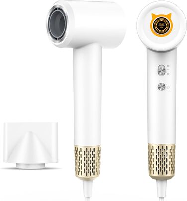 Супершвидкий фен Supersonic з іонізацією 200 млн негативних іонів, 110 000 обертів/хв безщітковий двигун, низький шум 57dB, інтелектуальний контроль температури для подорожей та дому (білий)