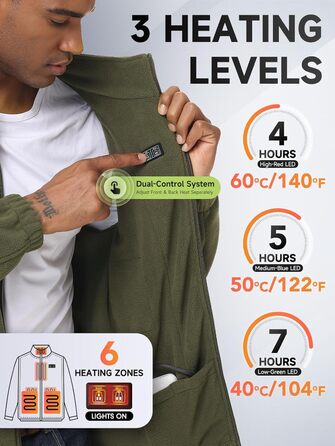 Обогрівальний жилет LABEWVI з акумулятором 10000mAh, чоловічий/жіночий, фліс Polar, USB, зелений