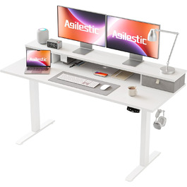 Регульований за висотою стіл Agilestic з 2 висувними ящиками, 140 x 60 см. Електричний, ергономічний стіл для роботи, комп'ютерний стіл, білий