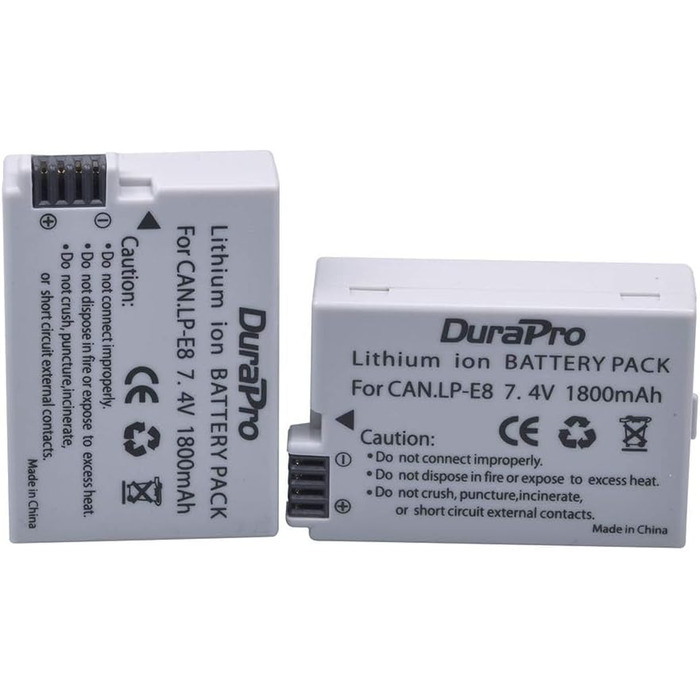 Акумулятор DuraPro LP-E8 для Canon (2 шт.) + LED USB зарядний пристрій; сумісний з EOS 550D, 700D, 600D, 650D, Rebel T2i T3i T4i T5i, Kiss X4 X5 X6i X7i DSLR