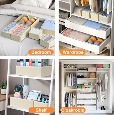 Drawer Organizer - Foldable Underwear Organizer Storage Box Fabric 16 Pieces Organizer Closet for Clothes, Socks (15 Pieces, Beige)