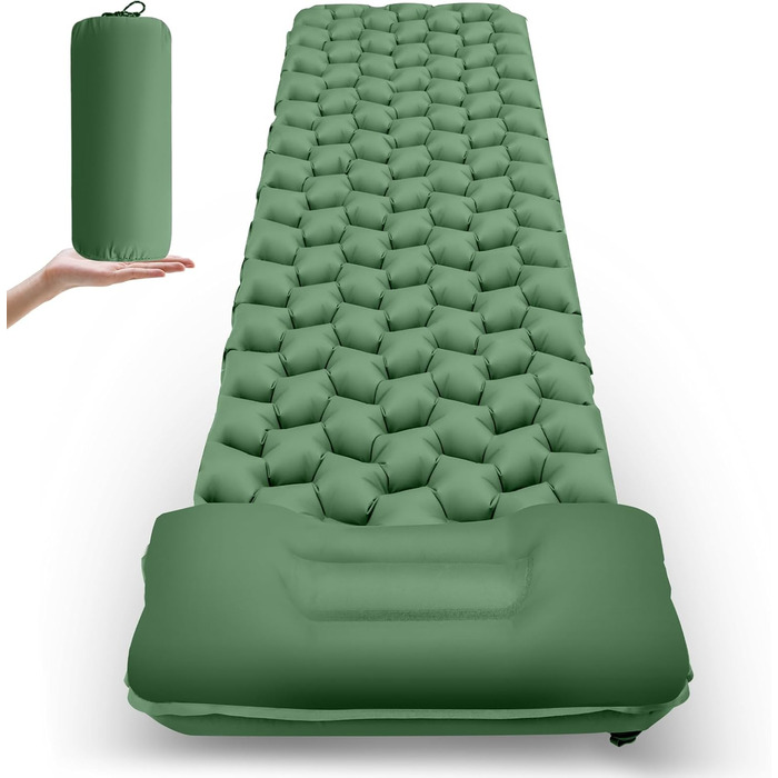 Isomatte Camping Ultralight Inflatable Sleeping Pad with Pillow - Waterproof Folding Air Mattress for Camping, Hiking, Travel & Backpacking (Green)