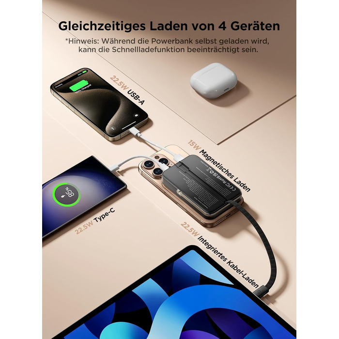 Портативний зарядний акумулятор Powerbank MagSafe 10000mAh з бездротовою зарядкою, USB-C, для iPhone, AirPods (Чорний)