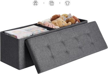 SONGMICS Storage Ottoman, Folding Bench, 38 x 110 x 38 cm Footstool, Storage Box, Load Capacity up to 300 kg, for Living Room, Bedroom, Entryway, Slate Grey LSF77K 110B cm Slate Grey