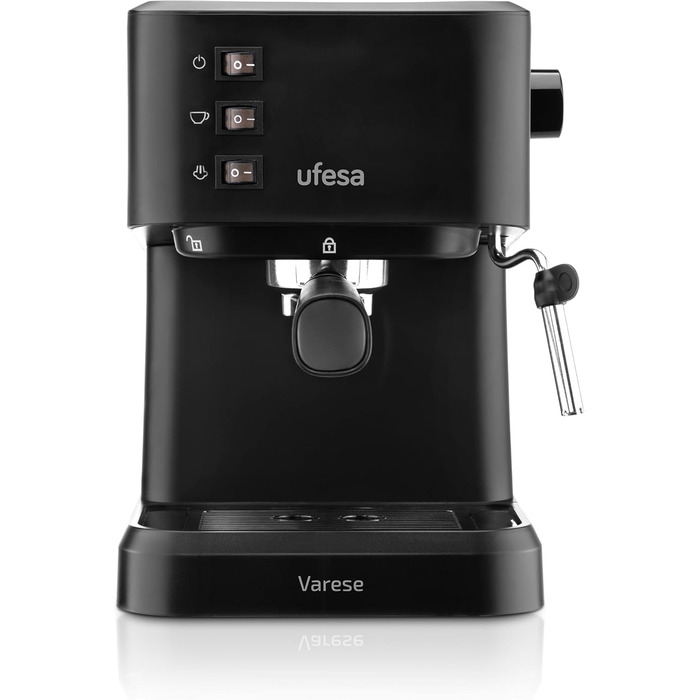Ufesa Sienna Espresso Machine and Cappuccino Semi-Automatic Machine with Milk Frother, 20 Bar Pressure, Digital Touch Panel, 1360W, for Coffee Grounds or ESE Pads, 0.9L Water Tank, Silver (1050W | BLACK)