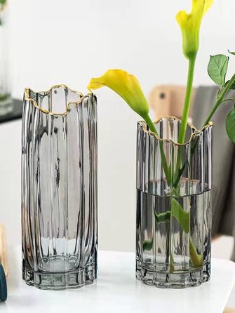 Висока скляна ваза для квітів, велика ваза-циліндр для декору столу (сіра, 12x12x30 см)