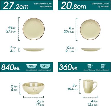 Набір посуду Vancasso NAVIA, 16 предметів, кераміка, для 4 осіб, розпис, тарілки, салатники, миски, кремовий