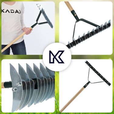 KADAX ручні аераторні граблі з якісної сталі, двосторонній скарифікатор для газону, культиватор із ручкою, ширина 37 см