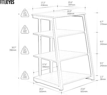 FITUEYES HiFi тумба для вінілу та аудіотехніки з полицями, чорна, 61x52x78 см