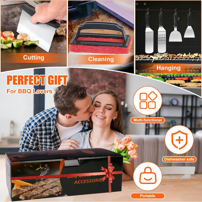 Набір аксесуарів для грилю JUAUO 27TLG: Тепаньякі, прес для бургерів, щипці, сумка, нержавіюча сталь (27 шт.)
