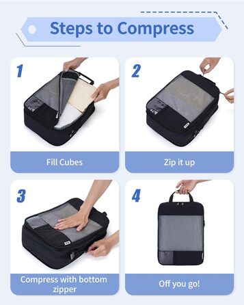 Набір для організації багажу Narwey (5 шт.) - компресійні куби для подорожей, чорний