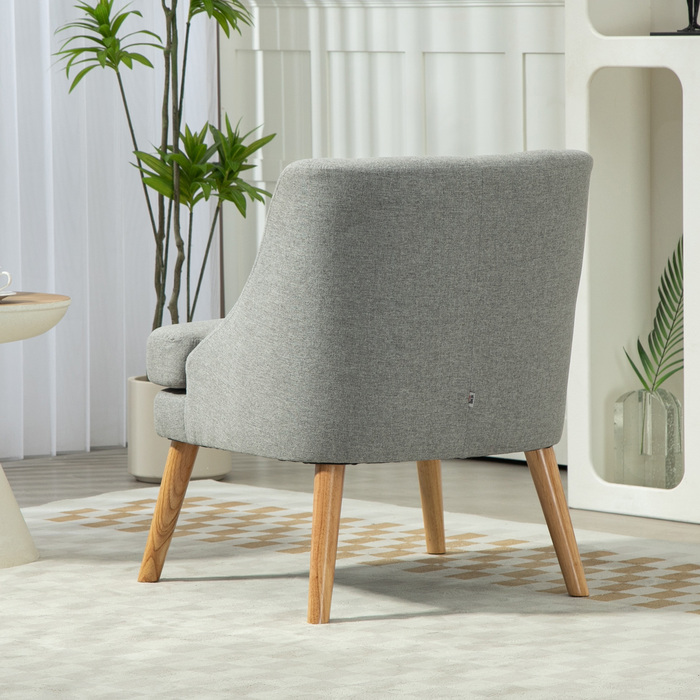 HOMCOM Armchair Lounge Chair with Linen Look, Armrests, Padded Recliner with Wooden Legs, for Living Room, Bedroom, Light Grey | Aosom