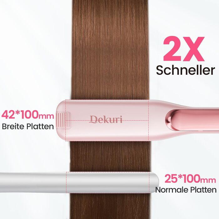 Dekuri 42mm Ceramic Hair Straightener & Curling Iron - Pink - Adjustable Temperature 120°C-230°C
