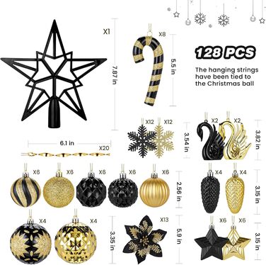 Набір прикрас для ялинки Alupssuc 128 шт. - ялинкові кулі, квіти, орнаменти, червоно-золотий, для свят, вечірок, з гачками