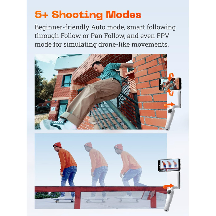 Insta360 Flow - Gimbal для смартфона з автотрекінгом, 3-осьова стабілізація, вбудований селфі-стік та штатив, білий