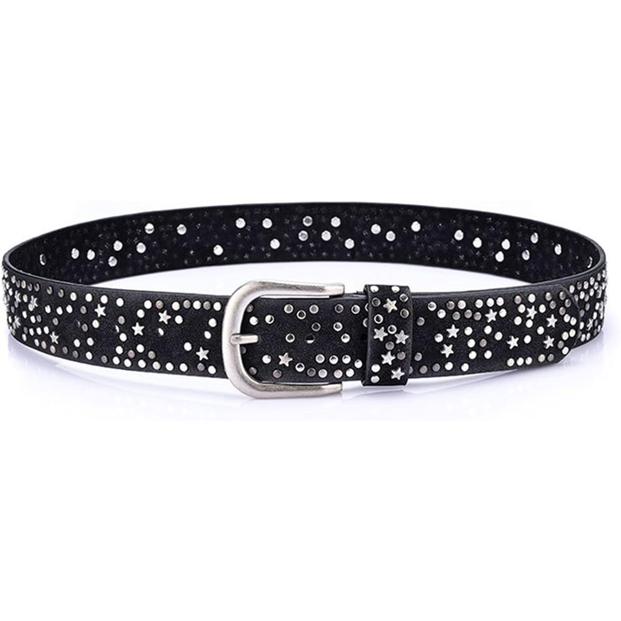 Жіночий шкіряний ремінь з шипами Stern, широкий ремінь для джинсів, регульований (Чорний)