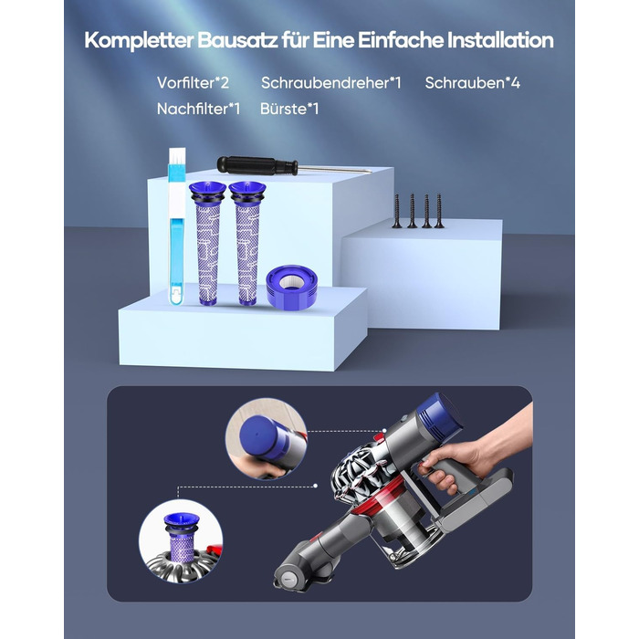 Акумулятор FLYLINKTECH V8 8.0Ah для пилососів Dyson V8 Absolute/Animal/Fluffy/Motorhead SV10 з 2+1 фільтрами та 4 шурупами