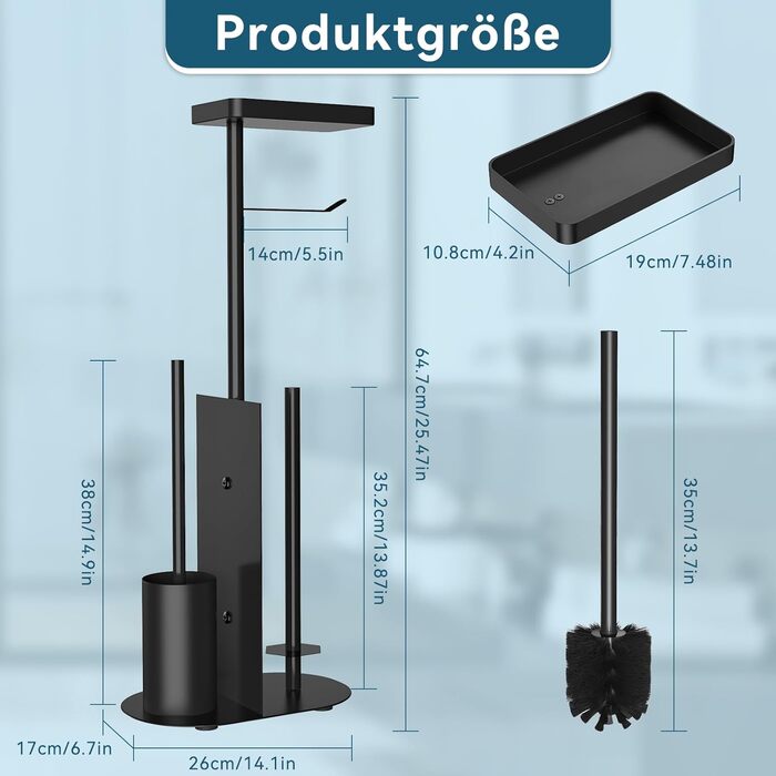 Підставка для туалетного паперу настільна з боксом для серветок, нержавіюча сталь, чорний матовий