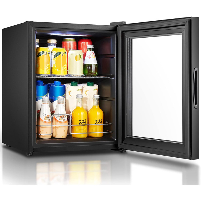 Міні-холодильник Heinrich з скляною дверцятами: компактний, тихий (40dB), LED-підсвічування, для офісу, кемпінгу, саду, 74 літри, 3 полиці