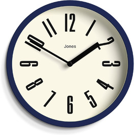 JONES CLOCKS® Hot Tub Wall Clock | Small Retro Round Clock | 20cm | Easy-to-read numbers | Ideal for kitchen, office, kids' room or any small room (Dark Blue)