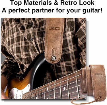 Шкіряний ремінь для гітари Lekato з товстою амортизуючою подушкою, універсальний для бас, електро-, акустичної та класичної гітари, регульований, довжина 41-51 см (колір коричневий)