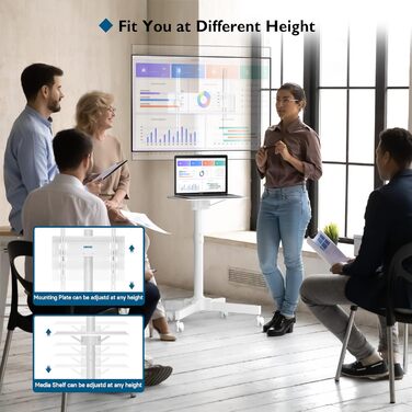 BONTEC Mobile TV Stand for 23-60 inch Plasma/LCD/LED TVs with Laptop Shelf - Adjustable Height, VESA 400x400, 25kg Capacity