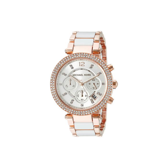 Жіночий годинник Michael Kors Parker кварцовий хронограф, сталевий ремінець, 39 мм, колір рожеве золото та молочний (Off-white)