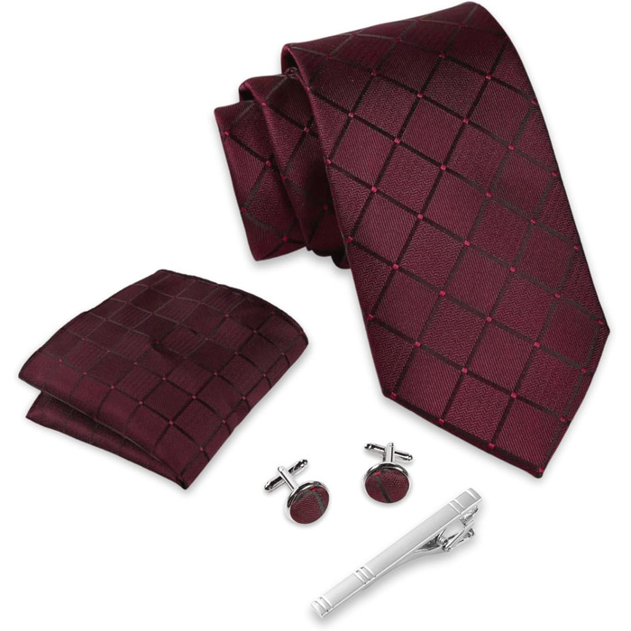 Набір краваток Massi Morino для чоловіків з нагрудною хусткою, краватковою голкою та шпильками для краватки - подарунковий набір для весілля, винний колір, розмір універсальний