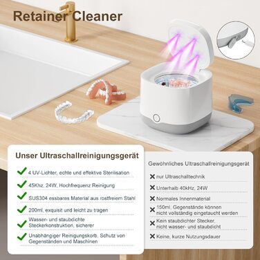 Ультразвуковий очищувач для зубних кап, брекетів та ювелірних виробів UV 45000Hz 24W - Dental Pod