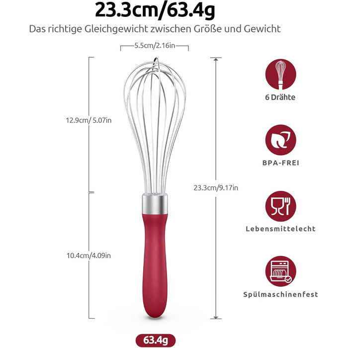 Міксер кухонний U-Taste, 30 см, нержавіюча сталь 18/10, 12 гнучких дротів, силіконовий руків'я