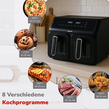 Фритюрниця Alpina Heißluft XXL: Air Fryer для 4-6 осіб, 1800W, 8L, 80-200°C, таймер 2 години, цифровий дисплей