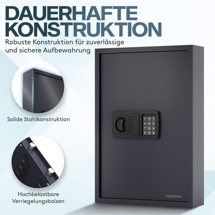 Шкафчик для ключів ACROPAQ з кодовим замком – на 100 ключів, з 100 брелоками, з електронним захистом. Великий сейф для ключів, кодовий замок, ключовий сейф