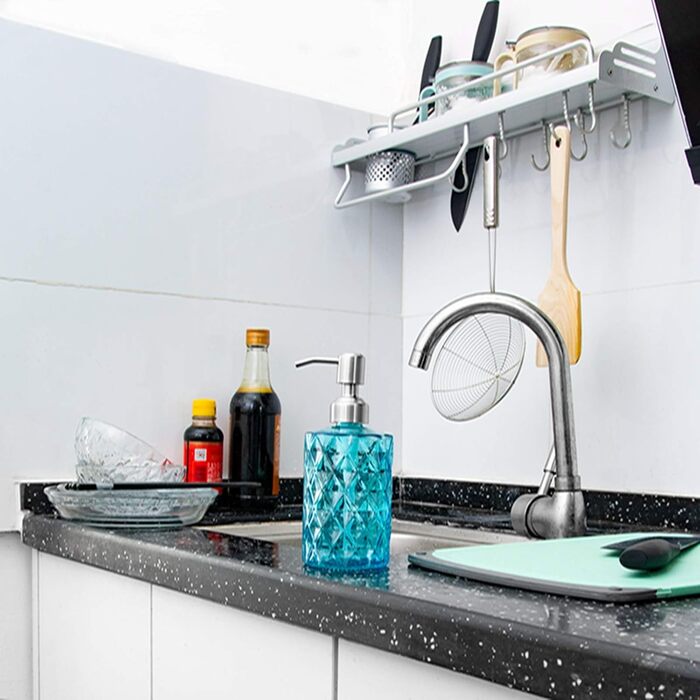 Дозатор для мила Ekirlin зі скла для кухні та ванної кімнати, 340 мл. Підходить для мила для рук, миючого засобу, ефірних олій, шампуню. З нержавіючою сталевою помпою. Колір: темно-сірий, блакитний