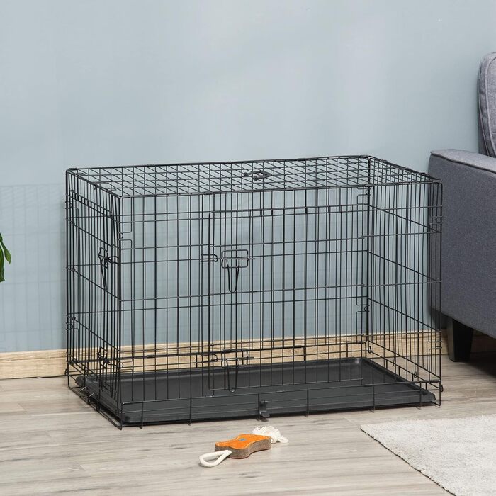 Клітка для собак PawHut з замком, подушкою та столиком, 80x56x63 см (чорний)